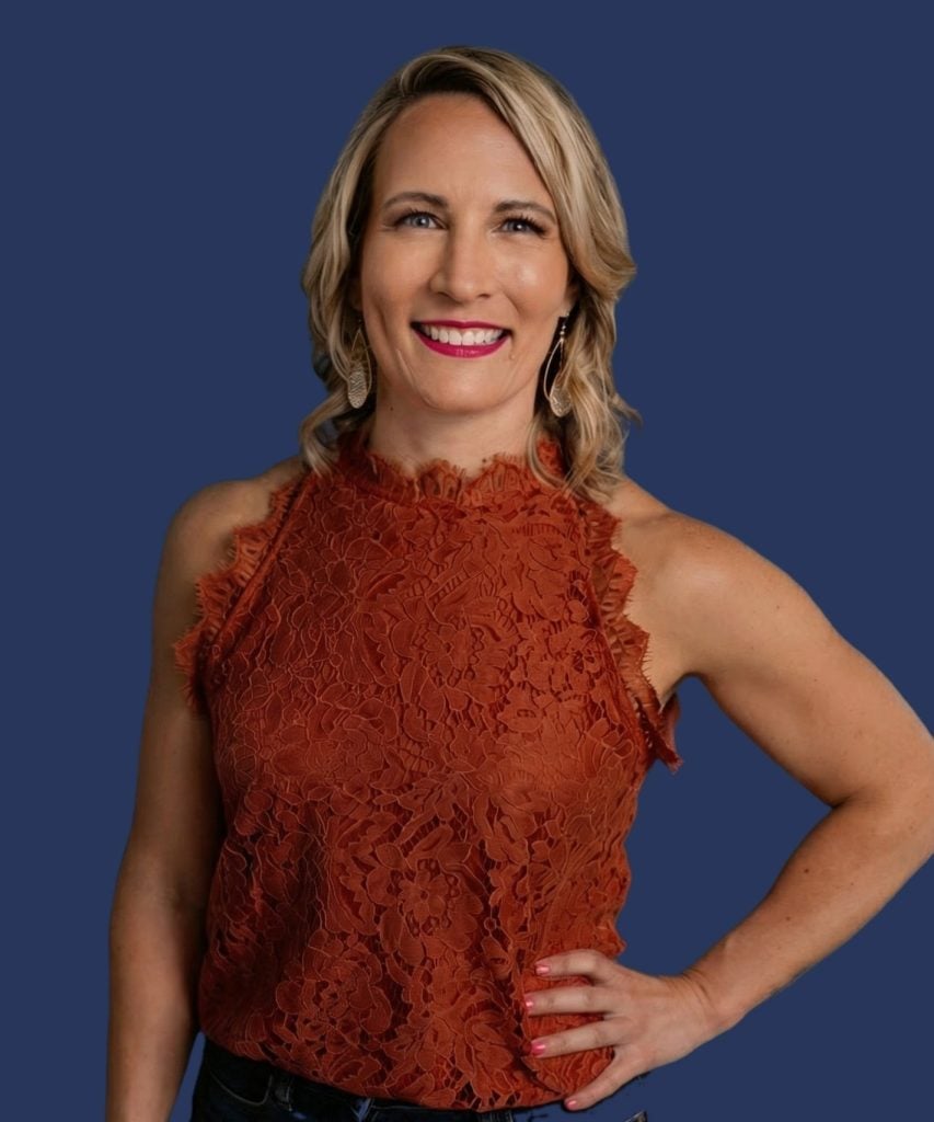 Kelsa Dickey, founder of Financial Coach Academy, against a blue background